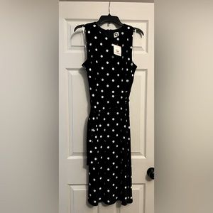NWT ANNE KLEIN Navy Polka Dot Dress with Tie Belt Size 10